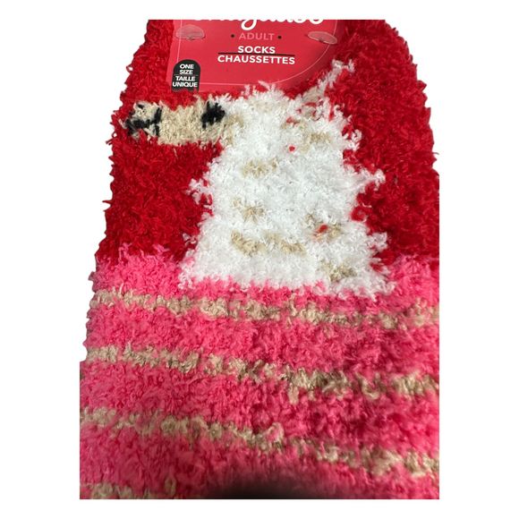 Snugadoo Soft Fuzzy Socks Llama Striped Red Pink Adult One Size NEW - Picture 5 of 5